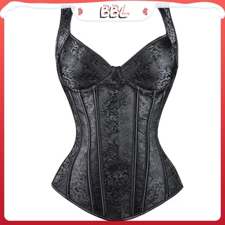 Espartilho Feminino Com Alças Overbust Preto Treinador De Cintura Mais Floral Jacquard Gótico Steampunk Corpete Bustier