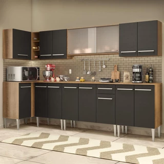 Cozinha Completa de Canto Madesa Emilly Jazz com Armário Vidro e Balcão em Oferta na Shopee