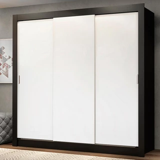 Guarda Roupa Casal Madesa Mônaco 3 Portas de Correr - Preto/Branco