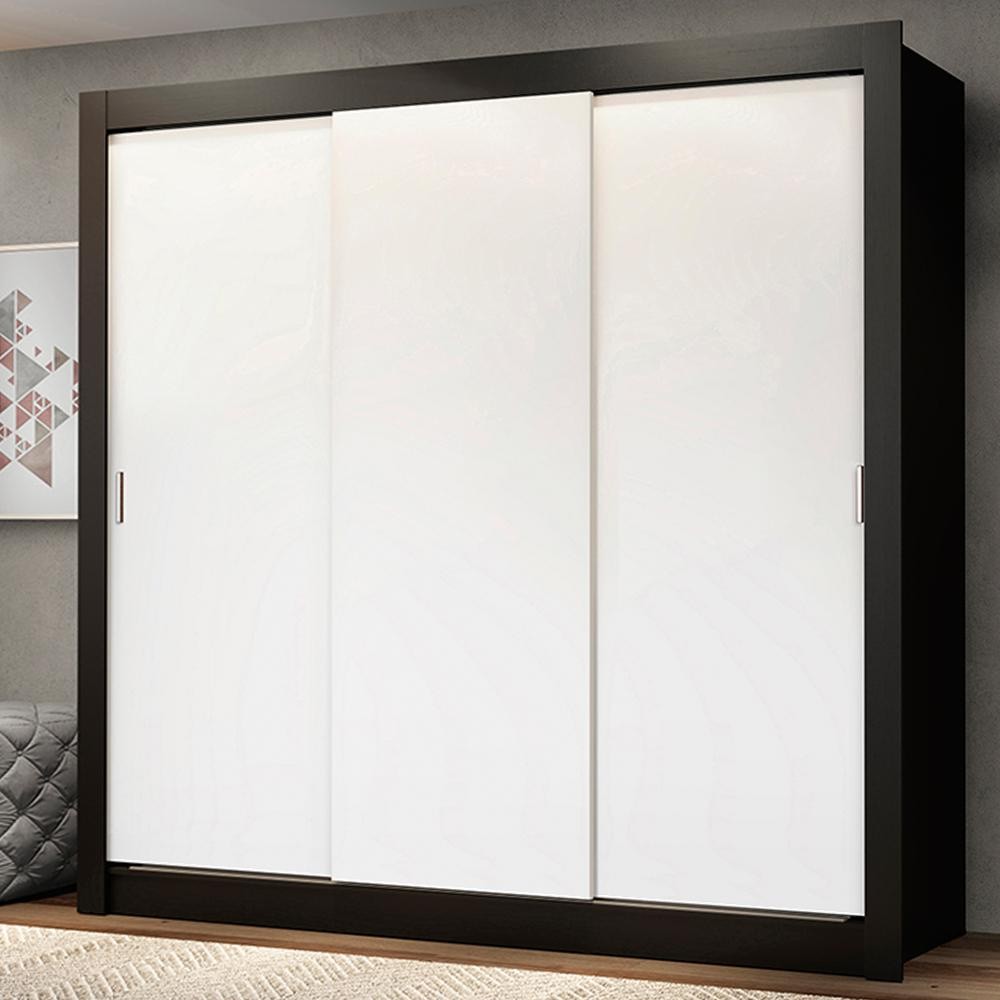 Guarda Roupa Casal Madesa Mônaco 3 Portas de Correr - Preto/Branco