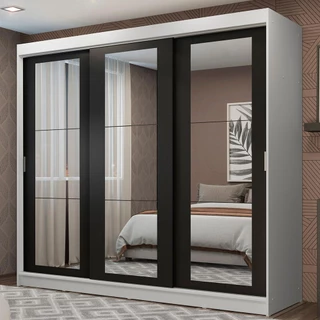 Guarda-Roupa Casal Madesa Kansas 3 Portas de Correr de Espelho 3 Gavetas em Oferta na Shopee