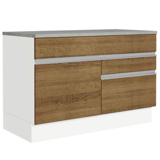 Balcão Gabinete de Pia 120 x 60 cm 1 Porta 2 Gavetas Branco/Rustic (Com Tampo) Glamy Madesa