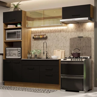 Cozinha Completa Madesa Agata 270004 com Armário e Balcão (Sem Tampo e Pia) - Rustic/Preto em Oferta na Shopee