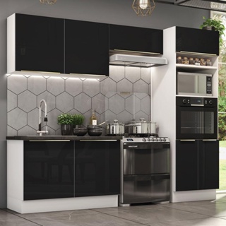 Cozinha Completa Madesa Lux 270001 com Armário e Balcão – Branco/Preto