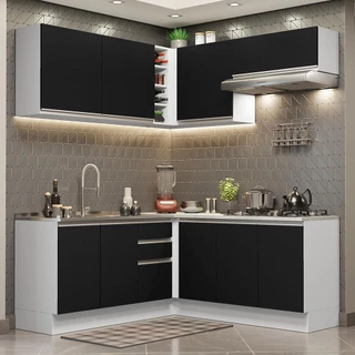 Cozinha Completa de Canto Madesa Glamy 349003 com Armário e Balcão (Sem Tampo e Pia) - Branco/Preto em Oferta na Shopee