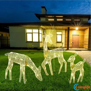 3pcs Elk Natal Ferro Com Led Pisca a Luz Brilhante Glitter Lantejoulas Ornamento Da Decoração do Natal Da Rena de Sua Casa COSYLIFE