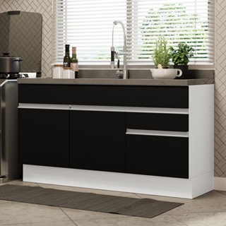 Balcão Gabinete de Pia Madesa Glamy 150 cm 2 Gavetas 2 Portas (Sem Tampo e Pia) - Branco/Preto