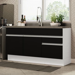 Balcão Gabinete Pia Cozinha 150cm 2 Gavetas 2 Portas (S/ Tampo e Pia) Branco/Preto Glamy Madesa em Oferta na Shopee