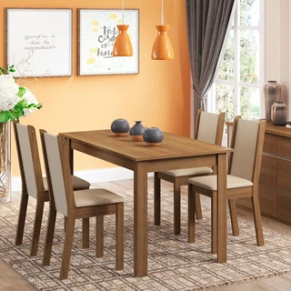 Conjunto Sala de Jantar Rosa Madesa Mesa com 4 Cadeiras - Rustic/Crema/Pérola