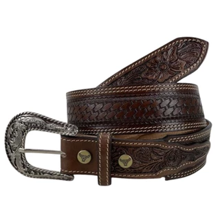 Cinto Masculino Country Original Paul Western Couro Legítimo Marrom com Fivela Prata | Ref.: 268