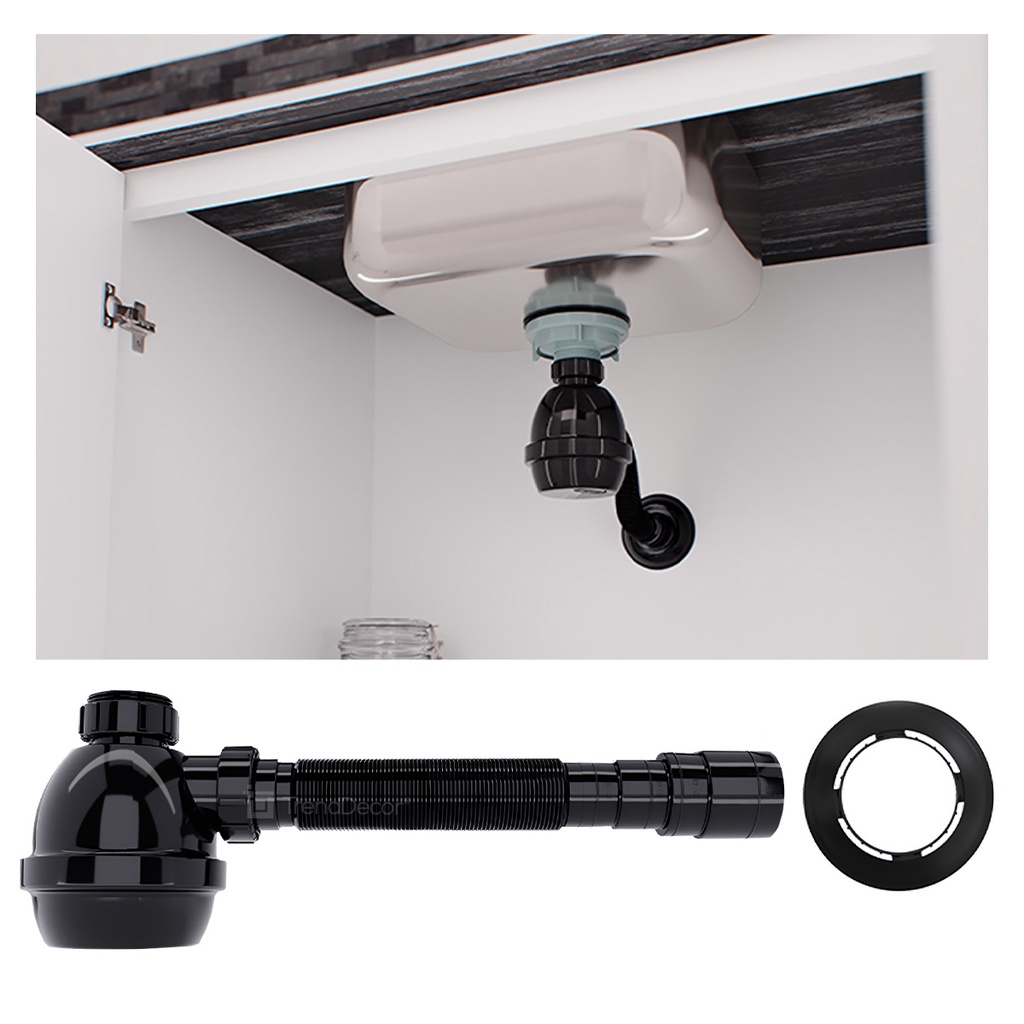 Sifão c/ Copo Blukit Universal Black p/ Pia Tanque