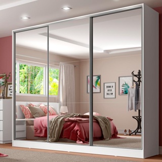 Guarda Roupa Casal 100% MDF com Espelho Madesa Royale 3 Portas de Correr