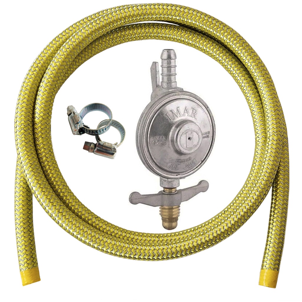 Mangueira de Gas de Cozinha para Botijão Reforçada em Aço Inox + Registro de Gás 1kg