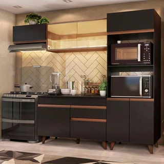 Cozinha Completa Madesa Reims XA260001 com Armário e Balcão - Preto/Rustic em Oferta na Shopee