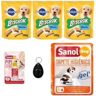 Combo 3 Biscroks Filhote 1 Tapete sanol 7 Unidades 1 Clicker adestrador Chalesco e 1 Pipi Pode Sanol