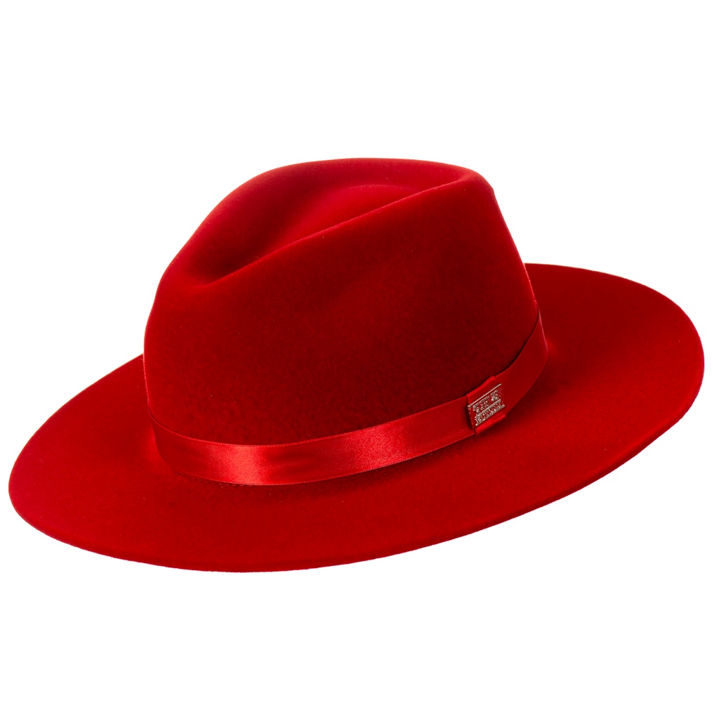 Chapéu Fedora Vermelho de Feltro Clássico Aba Dura 7cm Unissex Novidade