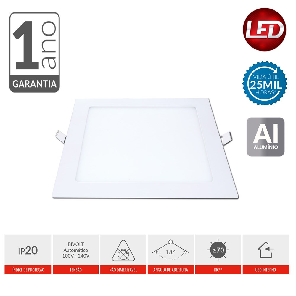Painel de LED 24W Quadrado Emb. 30x30 6500K | Shopee Brasil