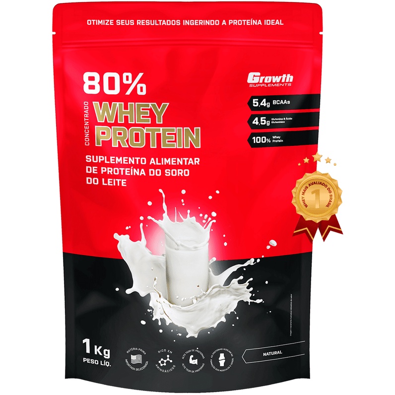 Whey Growth Concentrado 80% Protein Supplements 1Kg Sabores