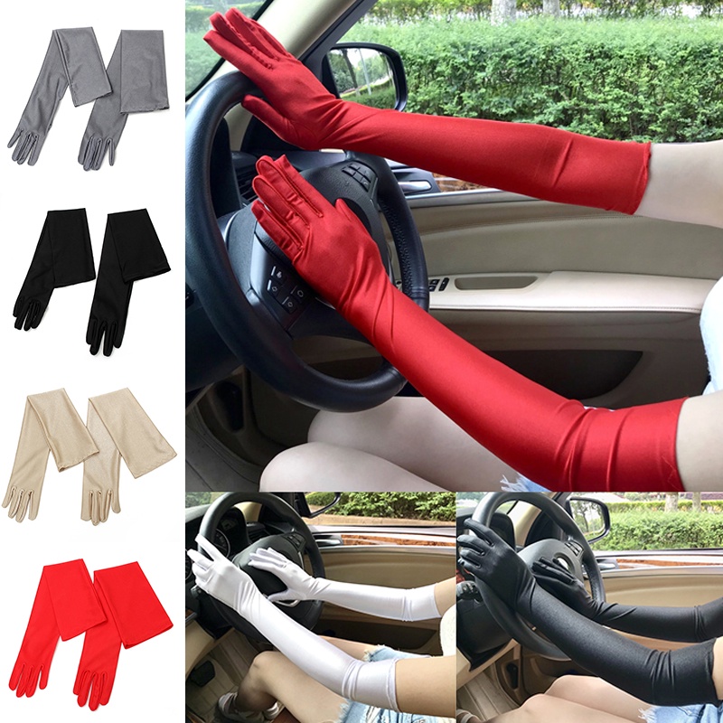Luvas De Cetim Feminino Para Carro De Condução Manga Longa Protetor Solar Capa De Dedo Casamento Ópera Festa