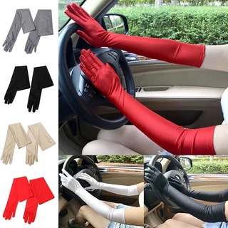 Luvas De Cetim Feminino Para Carro De Condução Manga Longa Protetor Solar Capa De Dedo Casamento Ópera Festa