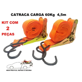 kit com 2 unidades Cinta carga com catraca 4,5 metros X 25mm 60kg conjunto completo