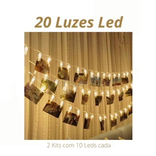 Kit Varal De Fotos Cordão Branco Quente 20 Leds