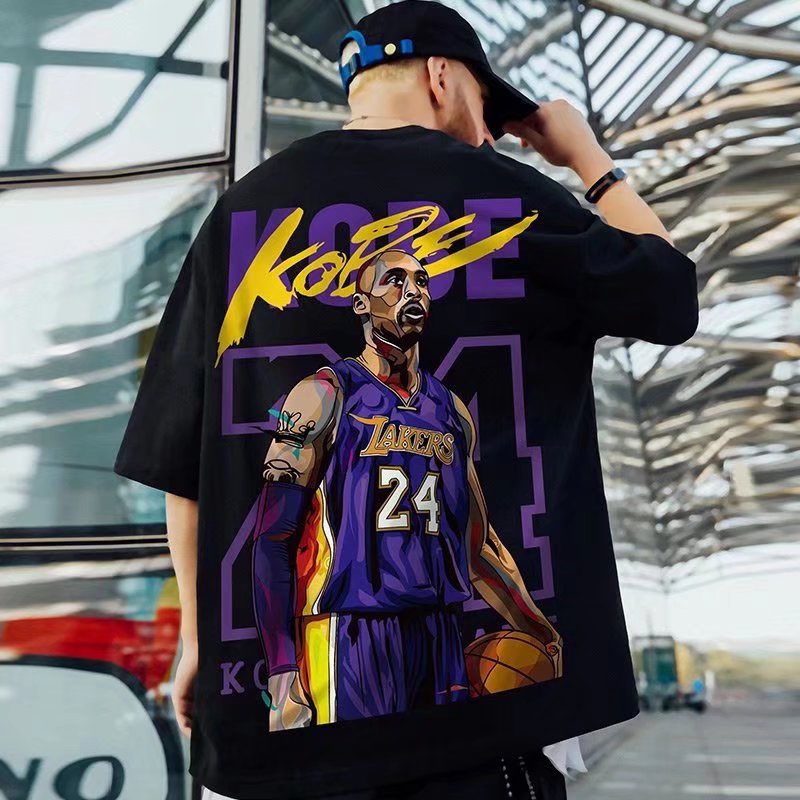 M 5XL Calcas Masculinas De hip hop Europeu E Americano Lakers No 24 Comemorativo Kobe Bryant Camiseta De Manga Curta De Pescoco Redondo Masculina