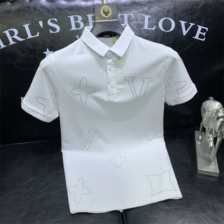Manga Curta POLO Camisa Masculina Novo Estilo Slim-Fit Moda Rua Vestir Lapela Europeia Meia Camiseta Casual