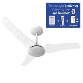 VENTILADOR DE TETO ALISEU SLIM CRISTAL ACIONAMNETO VIA BLUETOOTH + CONTROLE REMEOTO + CONTROLE DE PAREDE - PÁS RESISTENTES A MARESIA