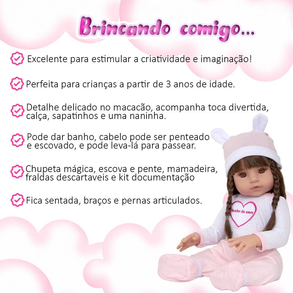 Bebê Tipo Reborn Menina Realista Pode Dar Banho + 13 Itens - USA Magazine