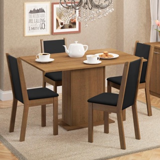 Conjunto Sala de Jantar Madesa Talita Mesa Tampo de Madeira com 4 Cadeiras - Rustic/Preto/Sintético Preto