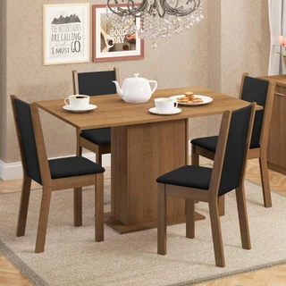 Conjunto Sala de Jantar Madesa Talita Mesa Tampo de Madeira com 4 Cadeiras - Rustic/Preto/Sintético Preto
