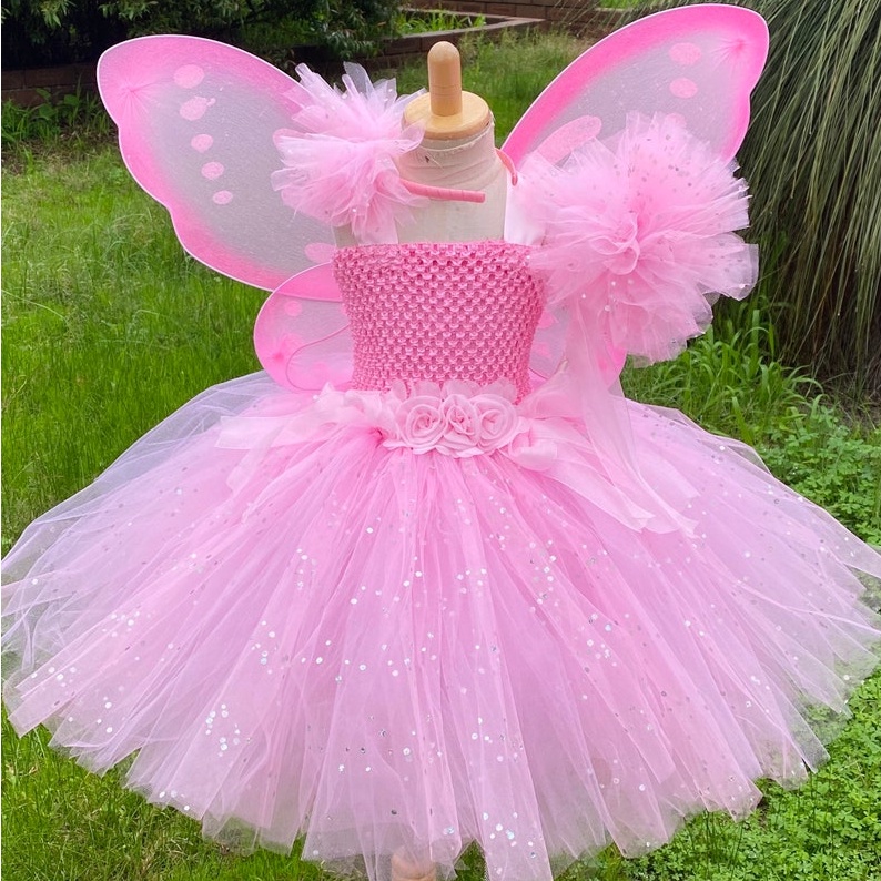 Vestido De Fada Rosa Para Meninas , Vestidos Infantis De Flores Tutu ...