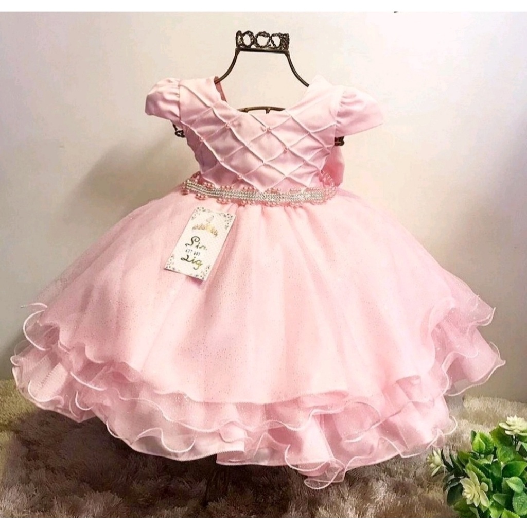 Vestido rosa para festa de hot sale 1 ano