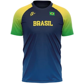 Camiseta Filtro UV Proteção Solar Brasil Esportiva Futebol Torcedor OverFame Azul