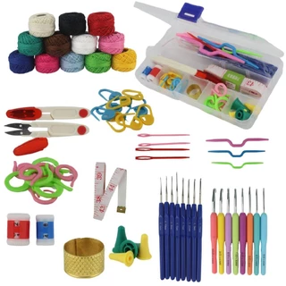 Kit Crochê Completo 16 Agulhas 12 Linhas De Algodão Colorida / Kit de fazer Croche completo 65 peças