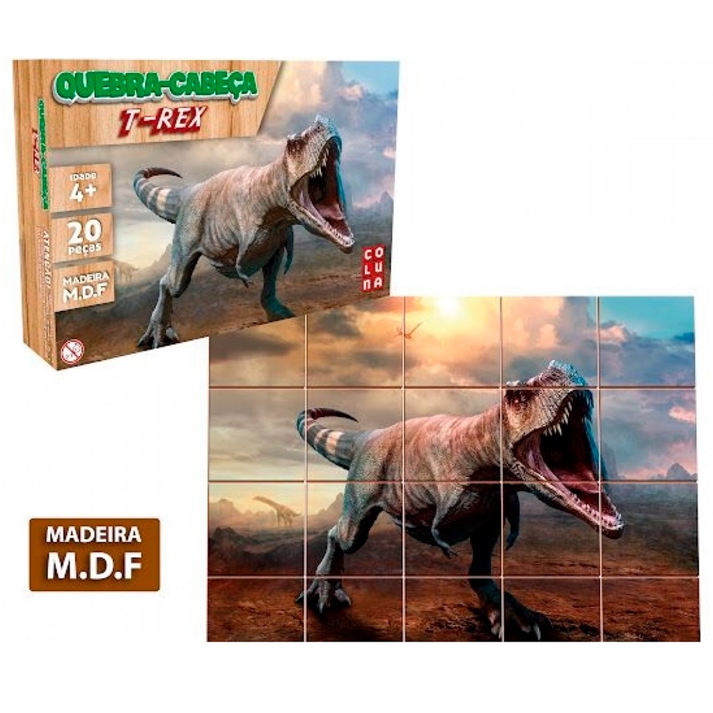 Quebra Cabeça Infantil Dinossauro T-Rex Em Madeira MDF Puzzle Jogo  Educativo 20 Peças Brinquedo Coluna + 4 Anos
