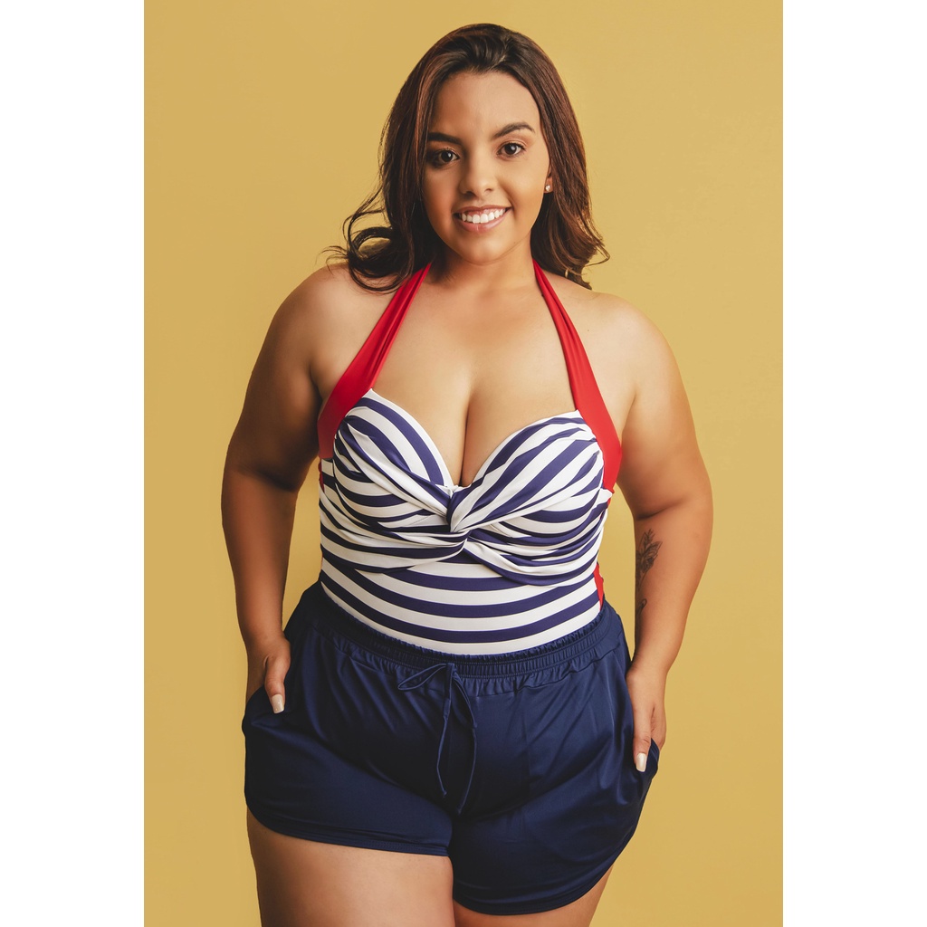 Conjunto De Biquíni Plus Size Short C/ Ajuste Lateral