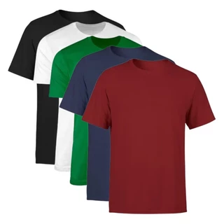KIT 5 CAMISETAS MASCULINA SORTIDAS PRETO BRANCO BORDO MARINHO VERDE BASICA CASUAL
