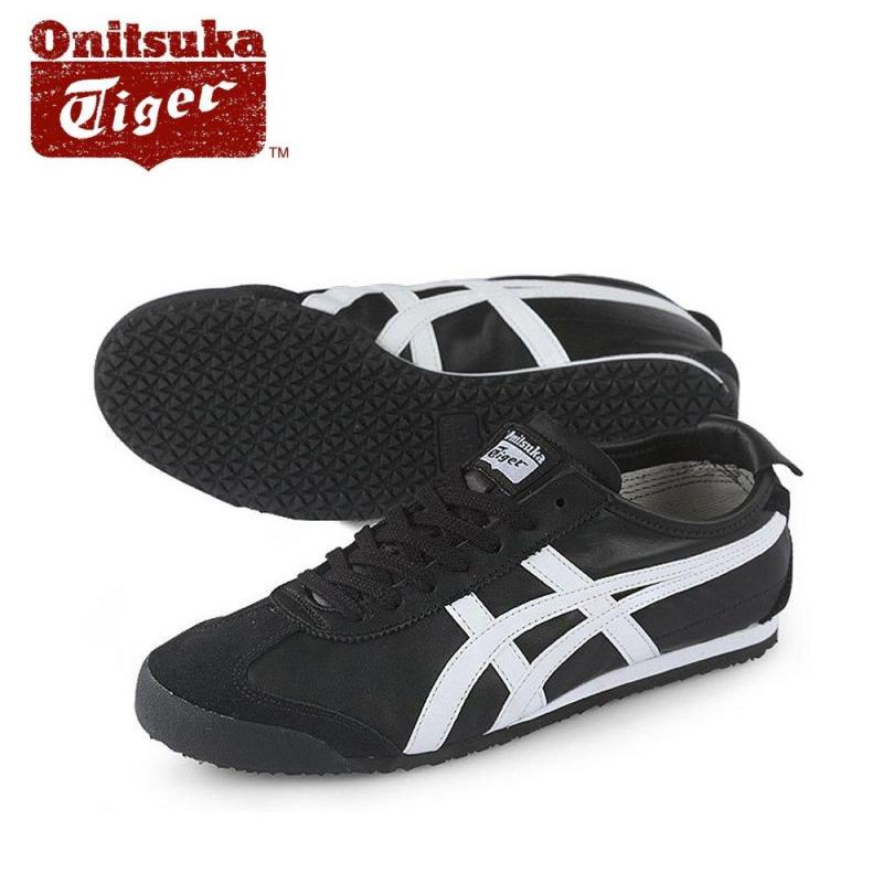 （Veja as descrições dos produtos） Onitsuka Tiger Tênis Asics Tigre México 66 Original Couro Masculino Com Laço Preto Branco (100 % Genuíno) Sapatos