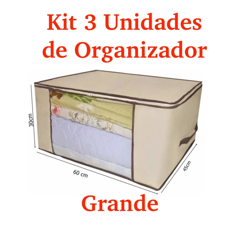 Organizador Multiuso Caixa Organizadora De Guarda Roupa Flexivel Com Ziper 60x45x30cm Grande