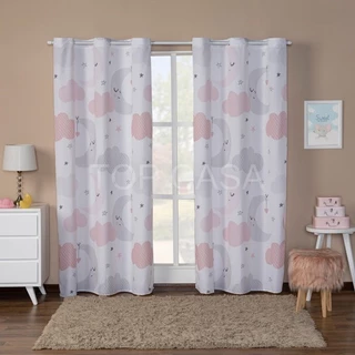Cortina 3.00x2.20 Nuvem Rosa Infantil Menina Para Quarto Sala Decoração Bebê