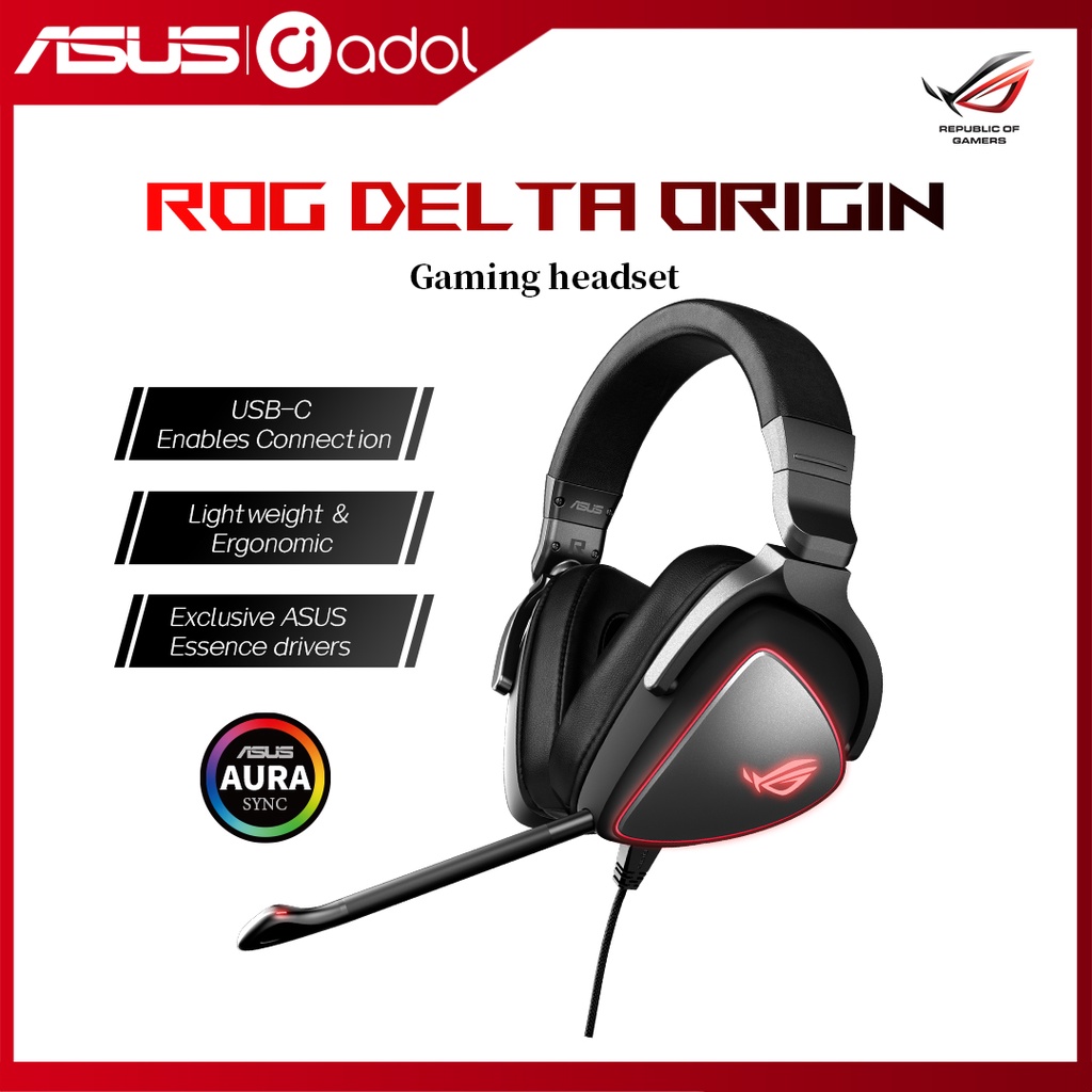 Fone De Ouvido Para Jogos Asus ROG Delta Origem RGB Com Microfone Cancelador De Ruído AI Fio Virtual 7.1 Canais Tipo C Efeito De Luz Respiratória Removível