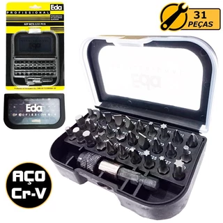 Kit Jogo 31 Peças Bits Parafusadeira Ponteira Com Mini Estojo Profissional Cromo Vanádio - EDA