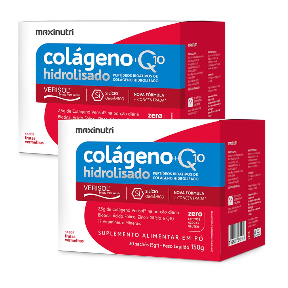 Kit 2 Colágeno Verisol 30x5g Frutas Vermelha + Q10 Maxinutri | Shopee ...