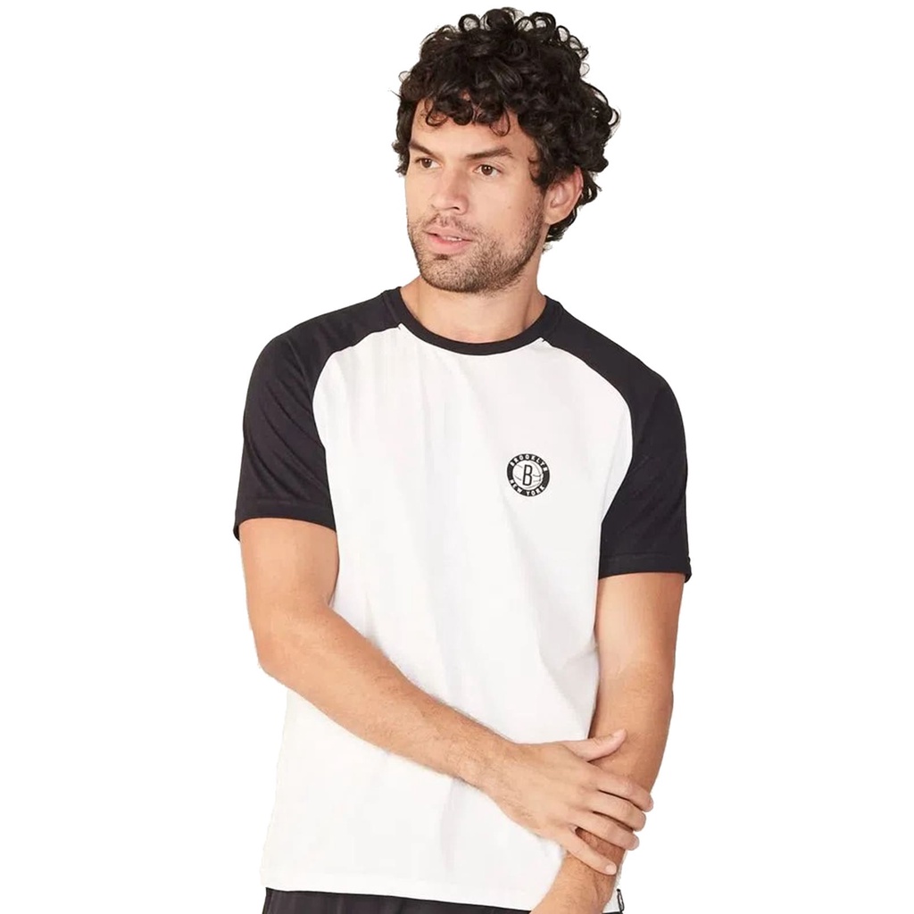 Camiseta NBA Logo Brooklyn Nets Off White Raglan Shopee Brasil