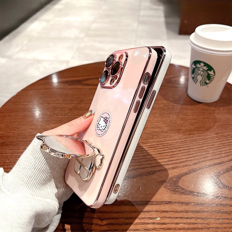 Capa Celular Samsung A21S/A11/M11 A31 A51/A71 4G M51/M31 Olá kittey Com Suporte De Espelho De Maquiagem Macaron Proteção De Câmera De Luxo