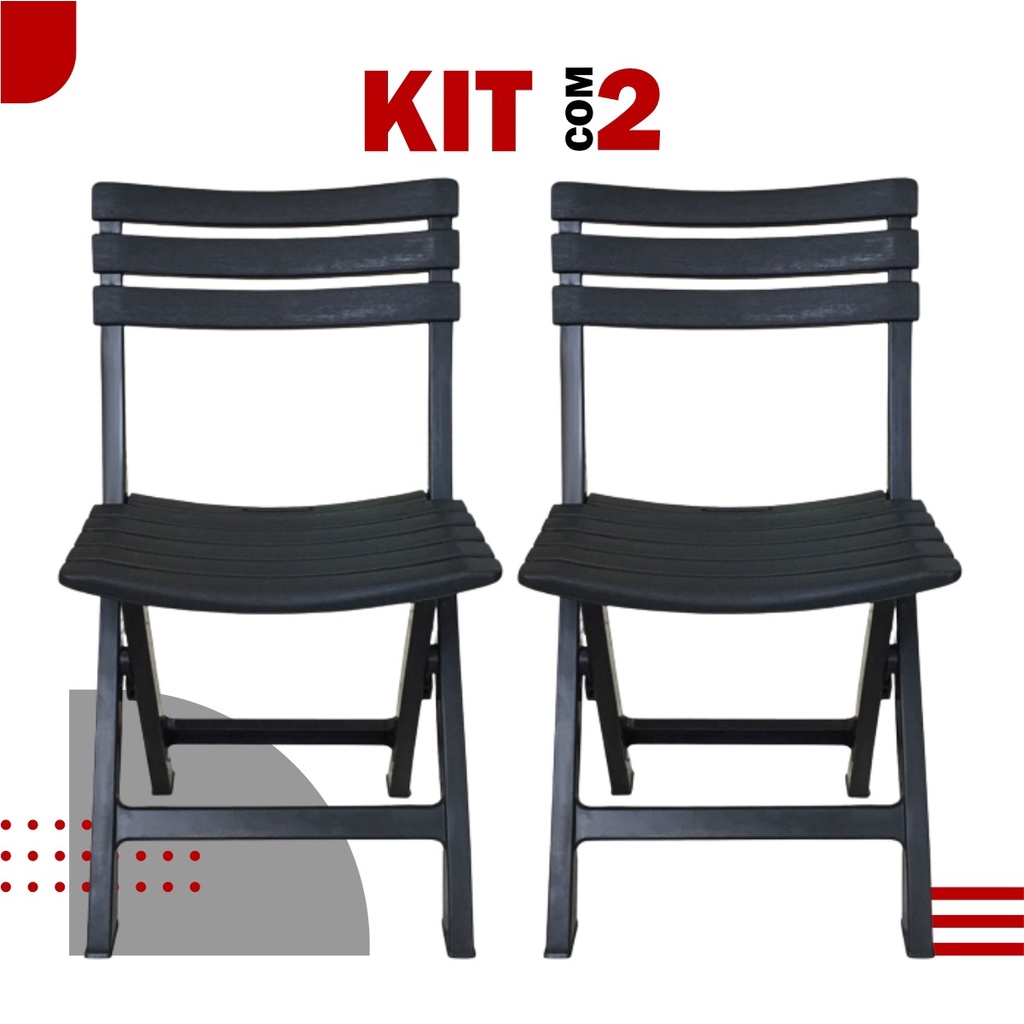 Kit 2 Cadeira Dobravel Área De Lazer Bar Externa Sustentável Preta