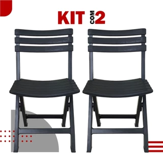 Kit 2 Cadeiras Dobráveis Área De Lazer Sustentável Preta Suporta até 110kg