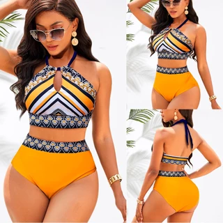 Conjunto de biquíni sexy solto de cintura alta biquíni amarelo solto